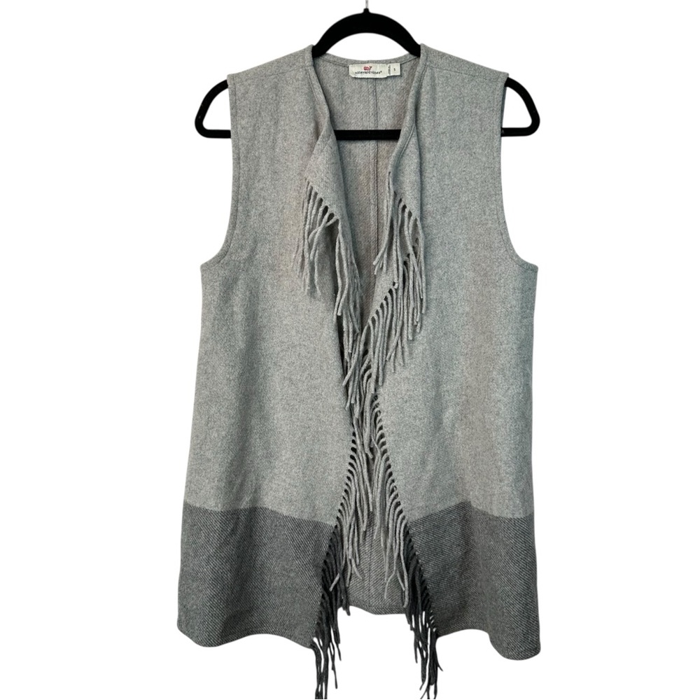 Vineyard Vines Fringe Vest Gray Wool Blend Preppy Coastal Layering Small